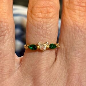RARE Disney Gold Plated Emerald & Clear Crystal Mickey Mouse Ears Ring